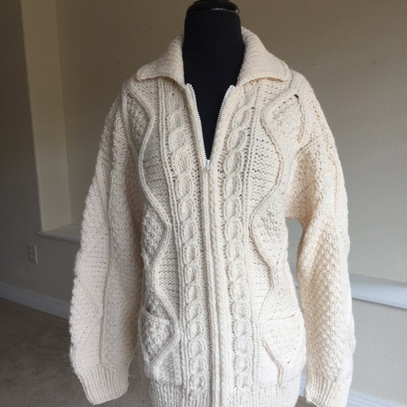 Vintage Ivory Hand Knit Hand Spun Wool Cable Knit