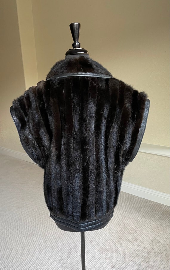 Vintage Dark Brown Black Mink Fur Jacket Vest Rem… - image 4