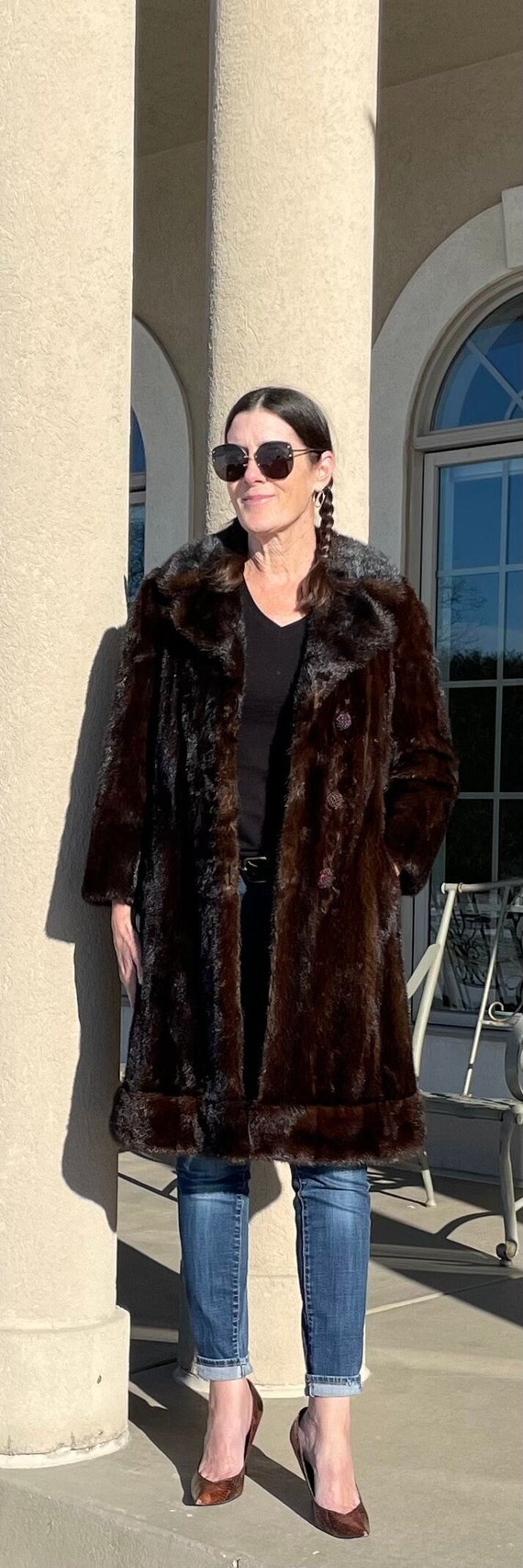 Vintage Long Dark Brown Mink Fur Coat Princess Cut - image 1