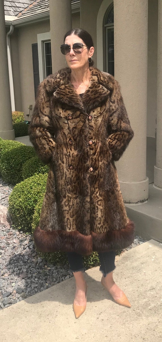 Vintage Modern Leopard Print Muskrat Fur Coat Fox