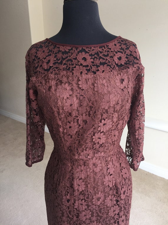 Vintage Brown Lace Fitted Dress Modern - image 3