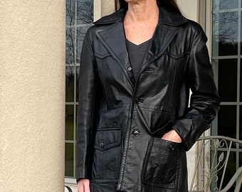 Vintage Modern Black Leather Jacket Blazer Unisex