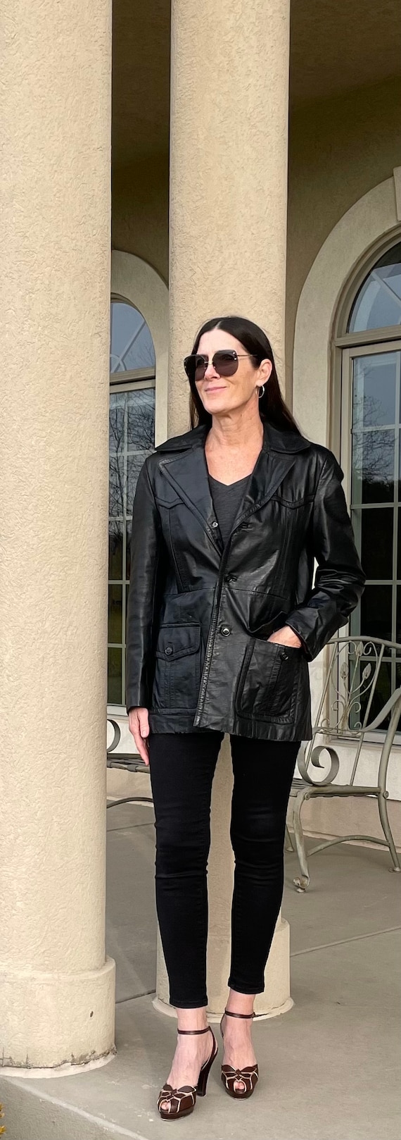 Vintage Modern Black Leather Jacket Blazer Unisex