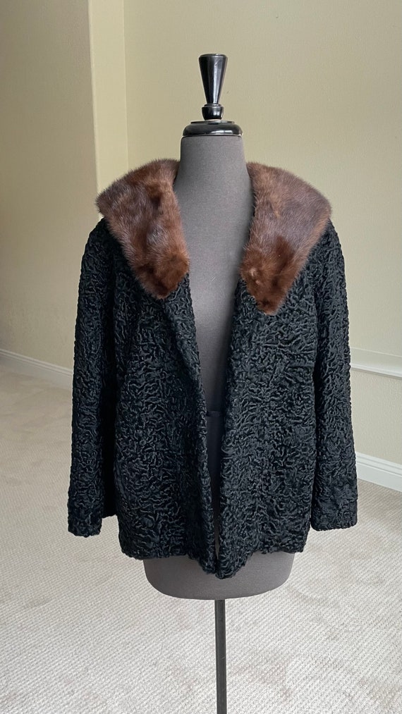 Vintage Short Black Persian Lamb Fur Jacket Mink … - image 4