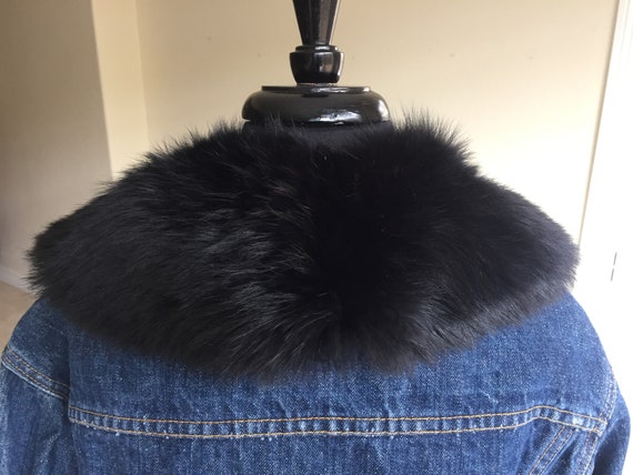 Vintage Levi's Denim Jean Jacket Black Fox Fur Collar - Gem