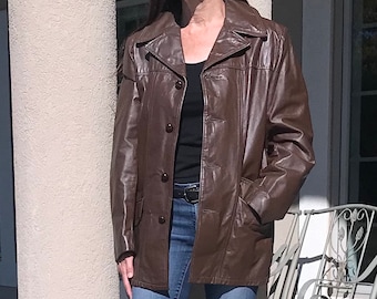 Vintage Modern Brown Leather Jacket Coat Unisex