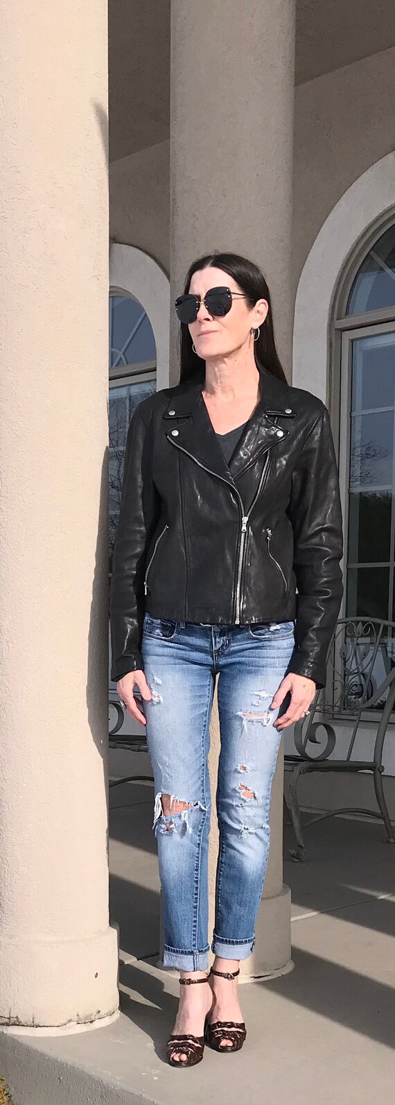 Vintage Women's Black Leather Motorcycle Jacket