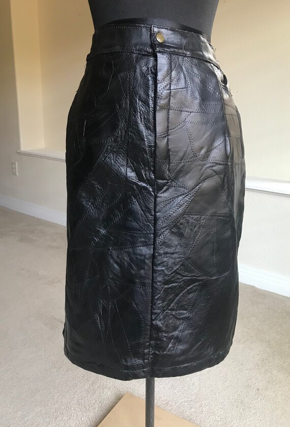 Vintage Modern Black Leather Patchwork Pencil Ski… - image 3