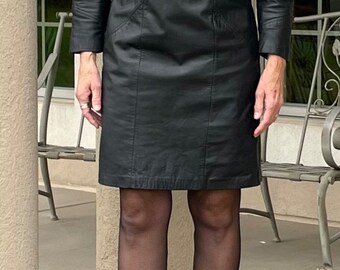 ジャケット・アウター IMVAL / Frill Leather Dress Vintage Black Leather Dress 1980 1990 - Etsy