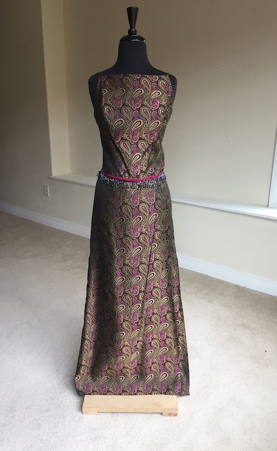 Vintage 2 Piece Brocade Paisley Print Suit Set Lon