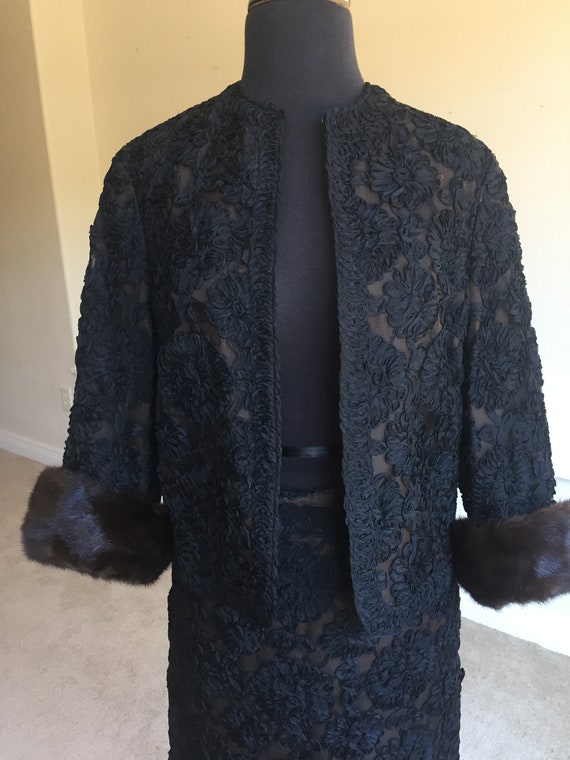 Vintage Black Soutache Ribbon Lace Jacket Skirt 2… - image 8