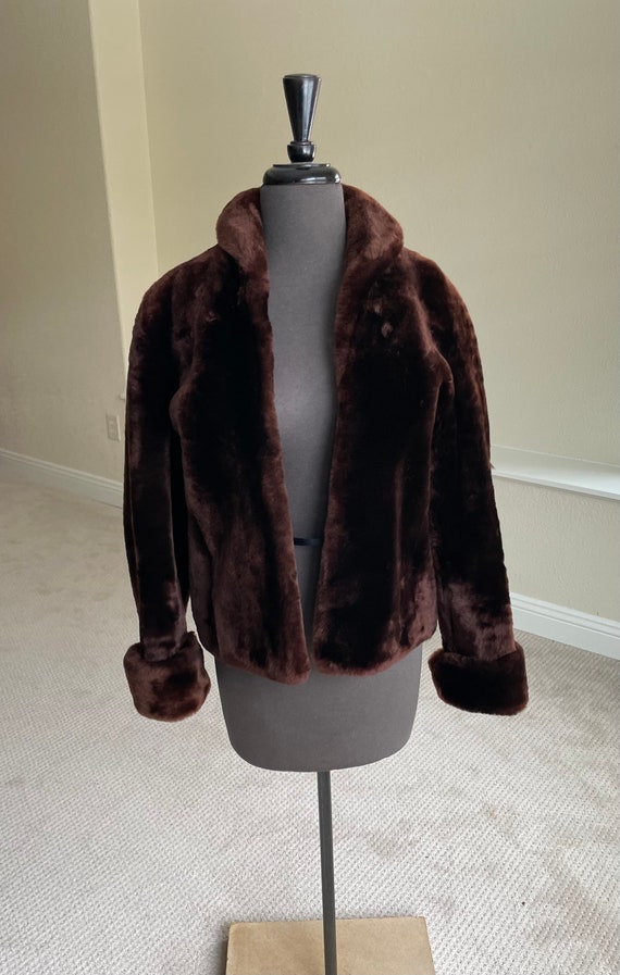 Vintage Short Brown Mouton Lamb Fur Jacket Coat A… - image 7