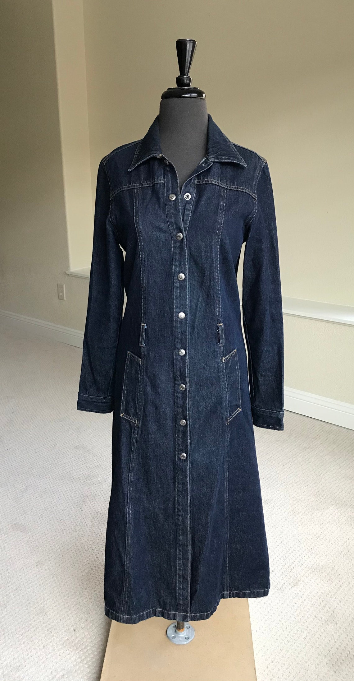 Vintage Long Denim Jean Jacket Coat | Etsy