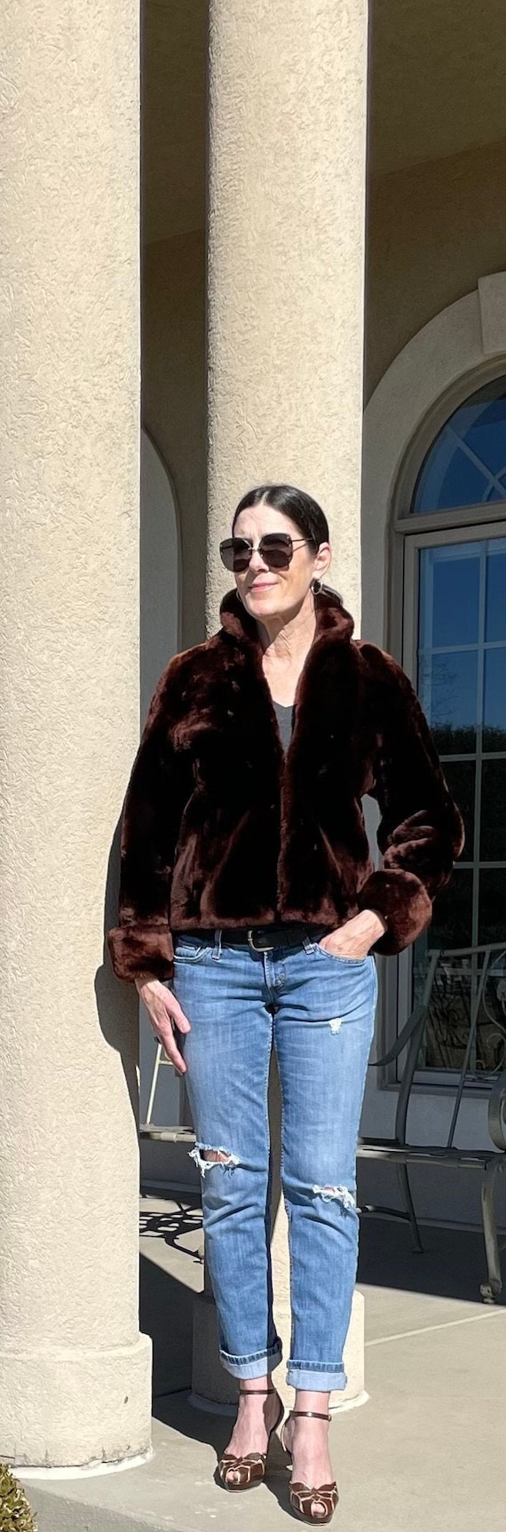 Vintage Short Brown Mouton Lamb Fur Jacket Coat A… - image 1