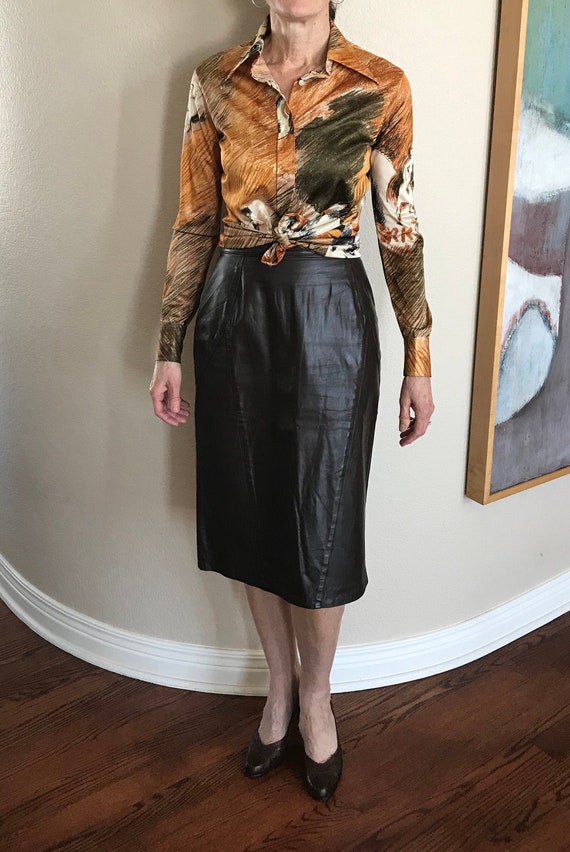 Vintage Brown Leather Pencil Skirt Modern