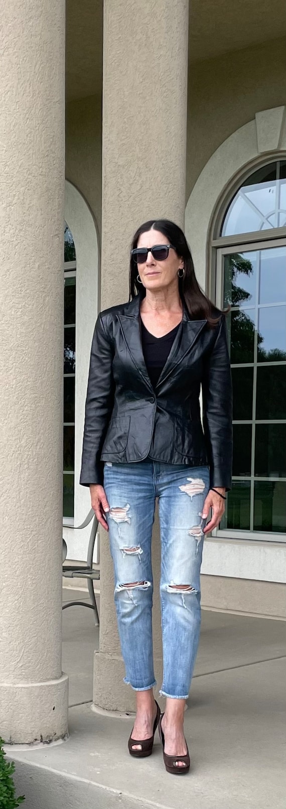 Vintage Black Leather Blazer Jacket