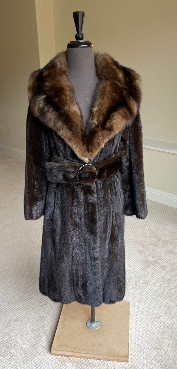 Vintage Long Dark Brown Mink Fur Sable Coat Mink B