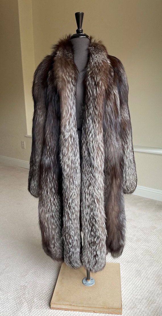 Vintage Long Silver Fox Fur Coat Italy