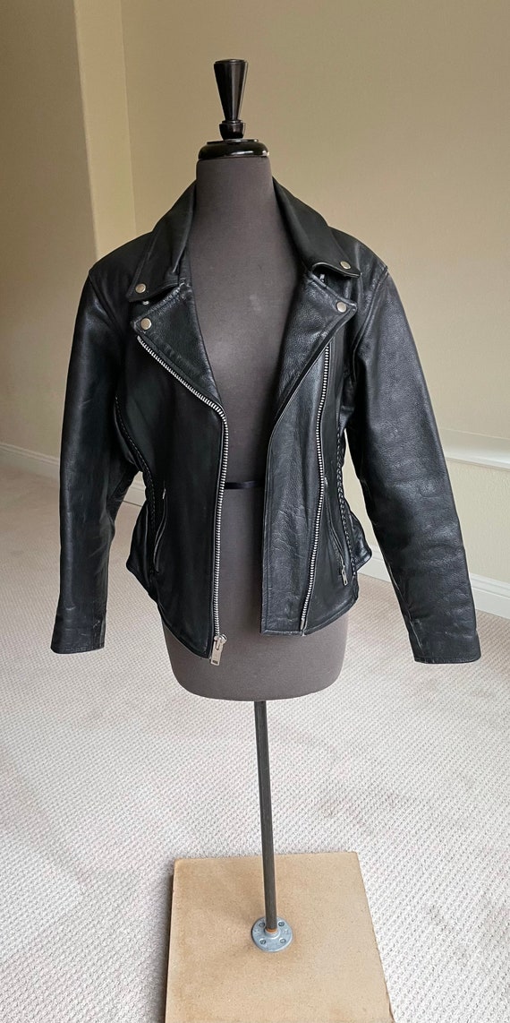 Women's Vintage Black Leather Motorcycle Jacket S - image 4