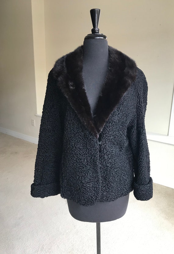 Vintage Black Persian Lambs Wool Fur Coat Jacket M