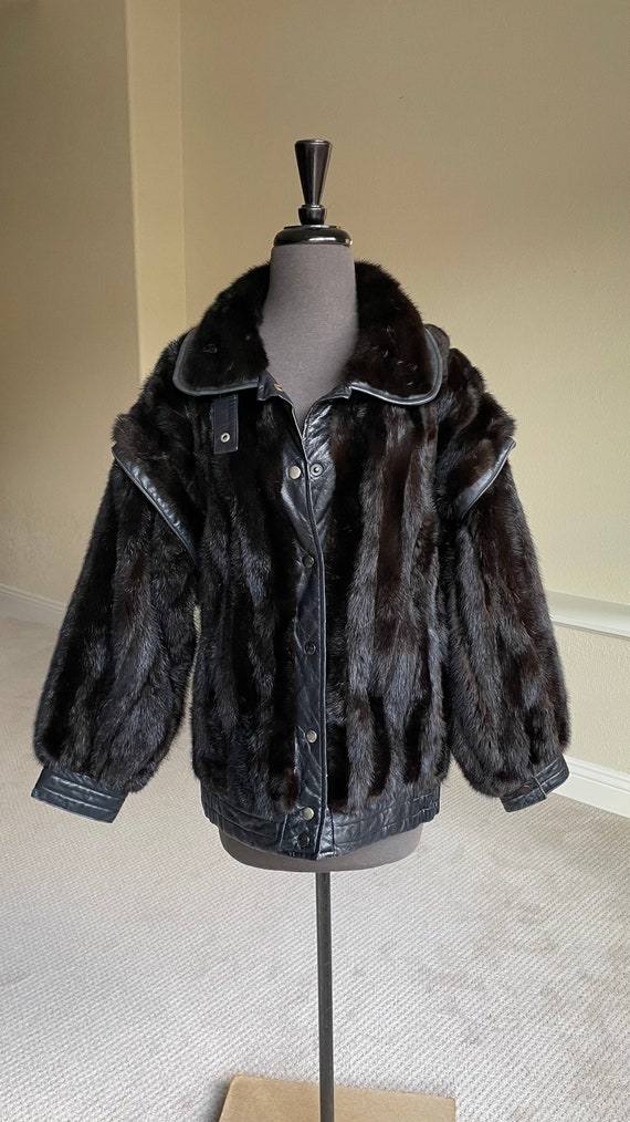 Vintage Dark Brown Black Mink Fur Jacket Vest Rem… - image 1