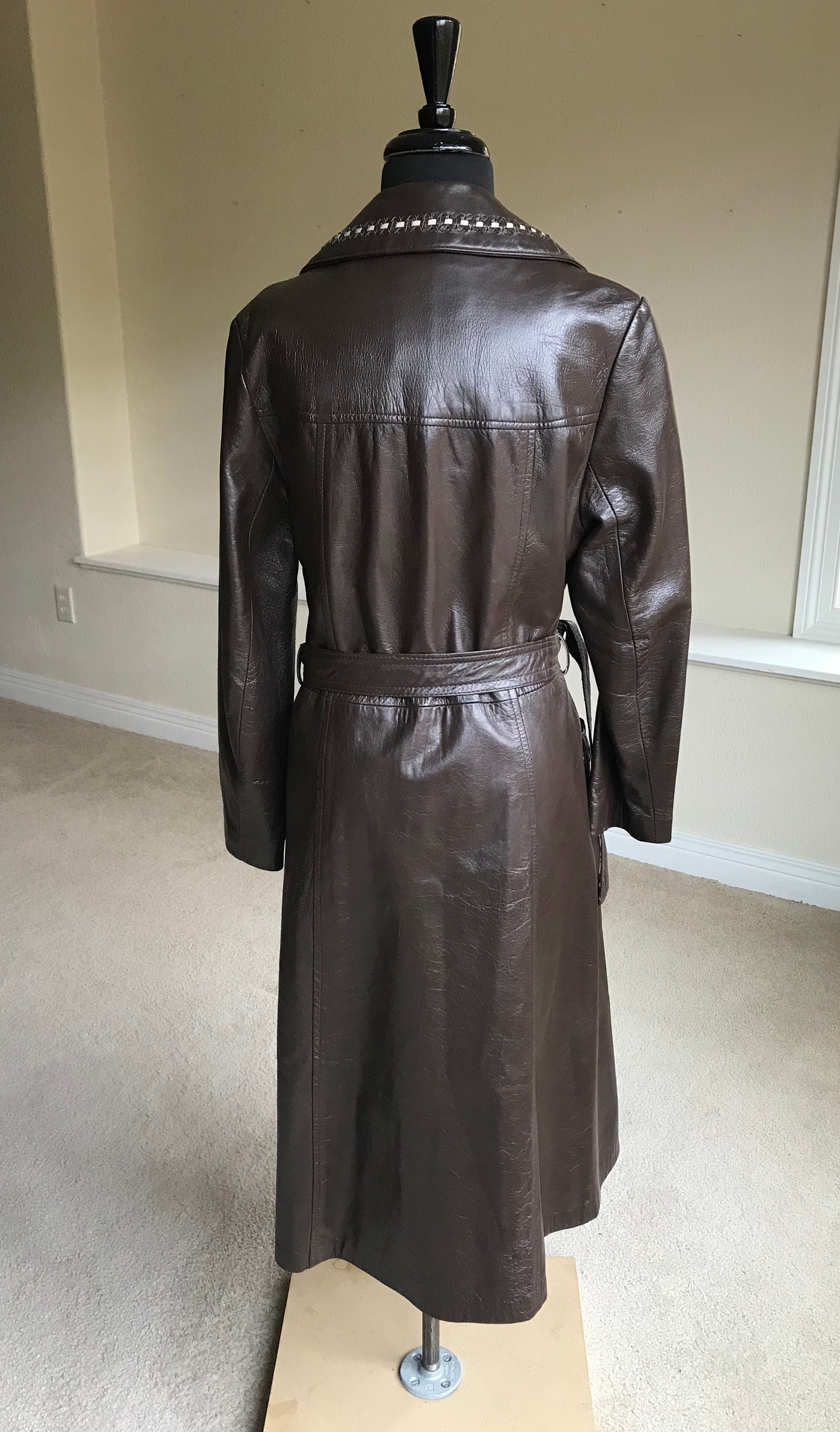 Vintage Modern Brown Leather Trench Coat Belted | Etsy