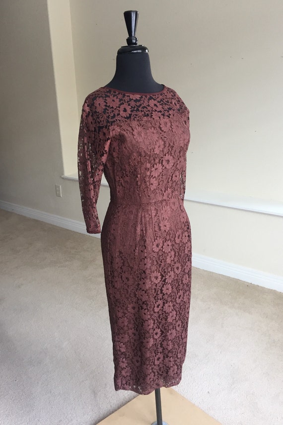 Vintage Brown Lace Fitted Dress Modern - image 5