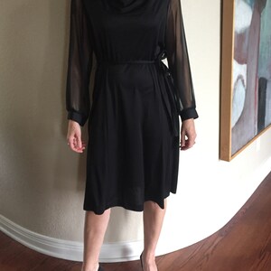 Vintage Black Disco Dress Sheer Sleeves Belted Modern image 4