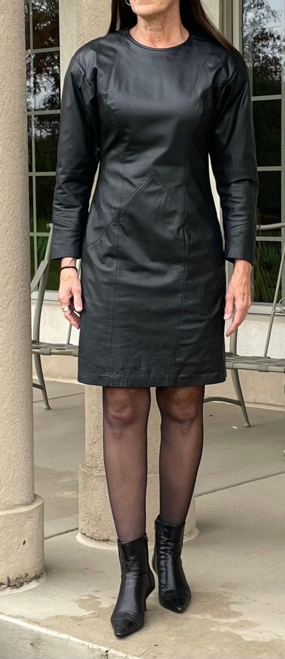 Vintage Black Leather Dress 1980 1990