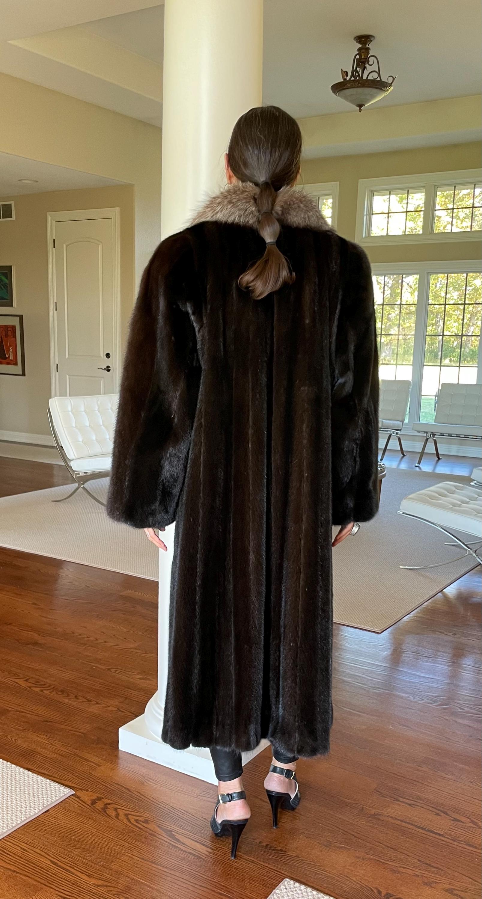Vintage Long Dark Brown Mink Fur Coat Silver Fox Fur Trim - Etsy