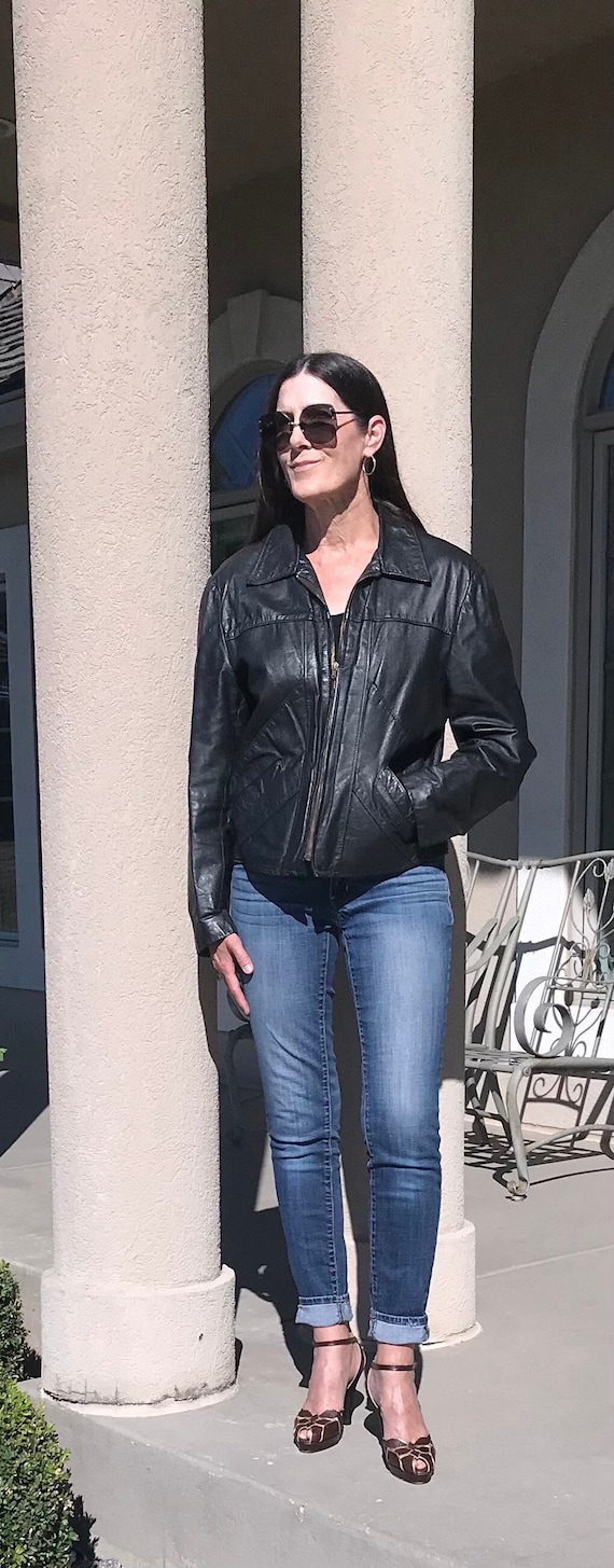 Vintage Modern Black Leather Bomber Moto Jacket Coat Unisex - Etsy