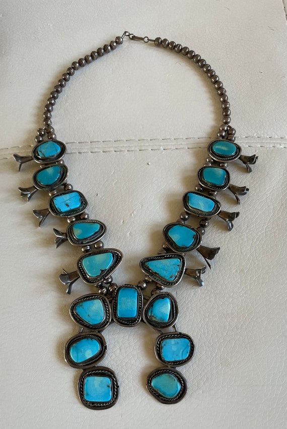 Vintage Mid Century Navajo Sterling Turquoise Squ… - image 2