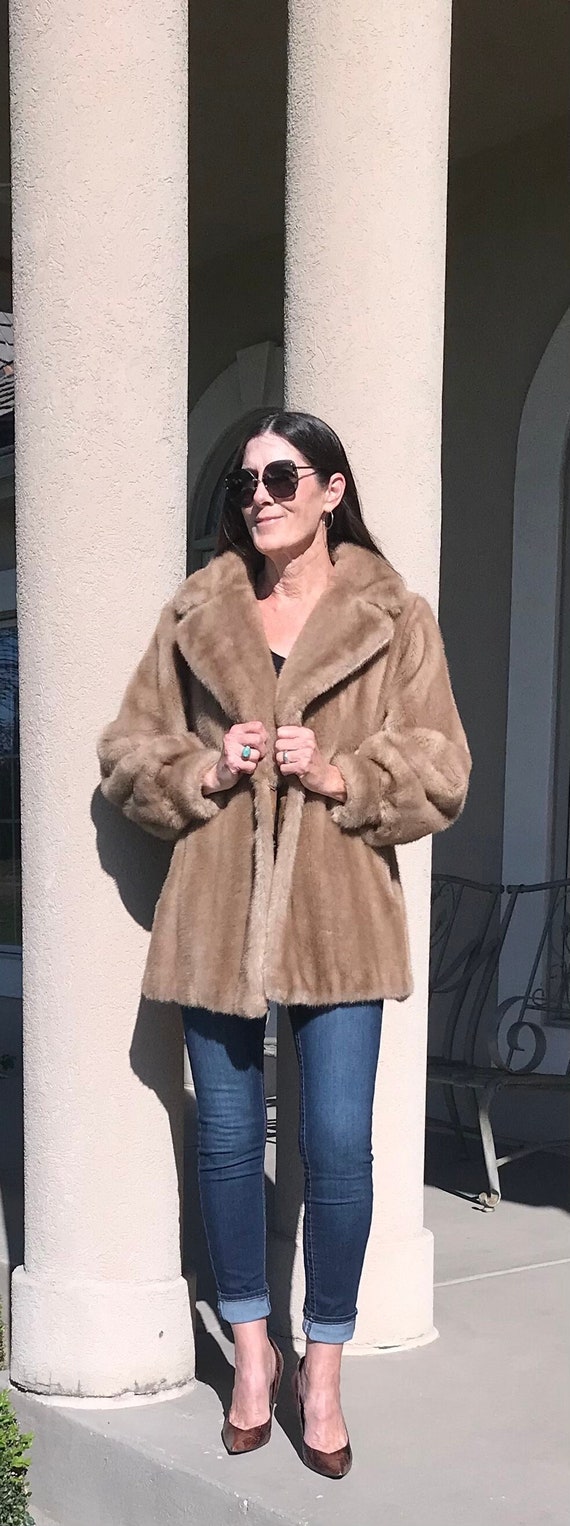 Vintage Tan Beige Mink Faux Fur Jacket Coat