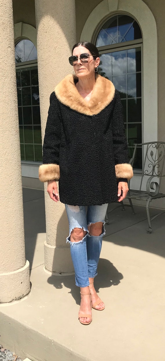 Vintage Modern Persian Lambs Wool Coat Jacket Mink