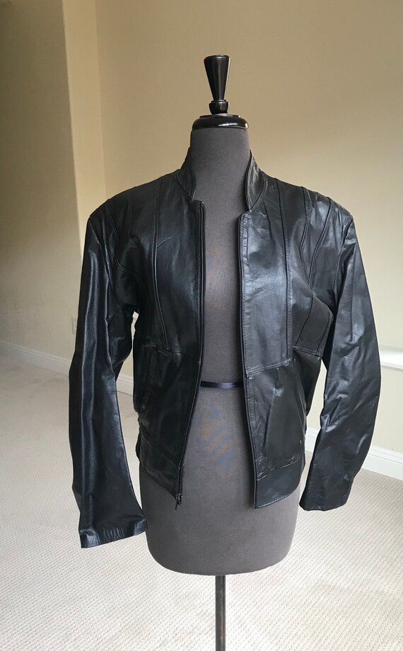 Vintage Modern Black Leather Moto Jacket Coat - image 5