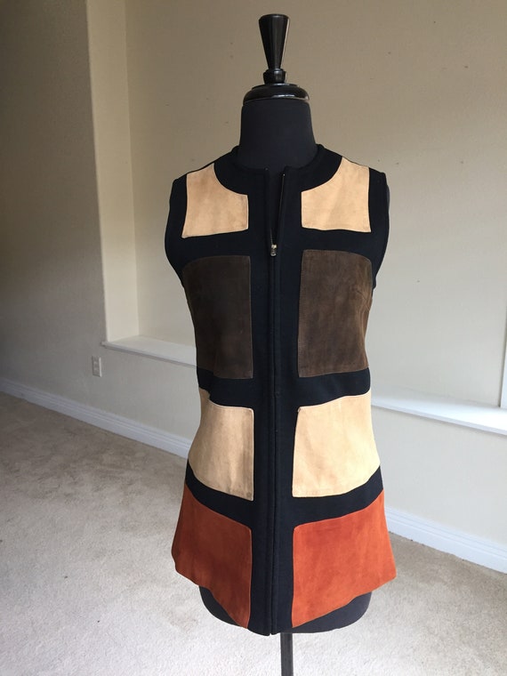 Geometric Pattern Suede Knit Wool Vest 1970