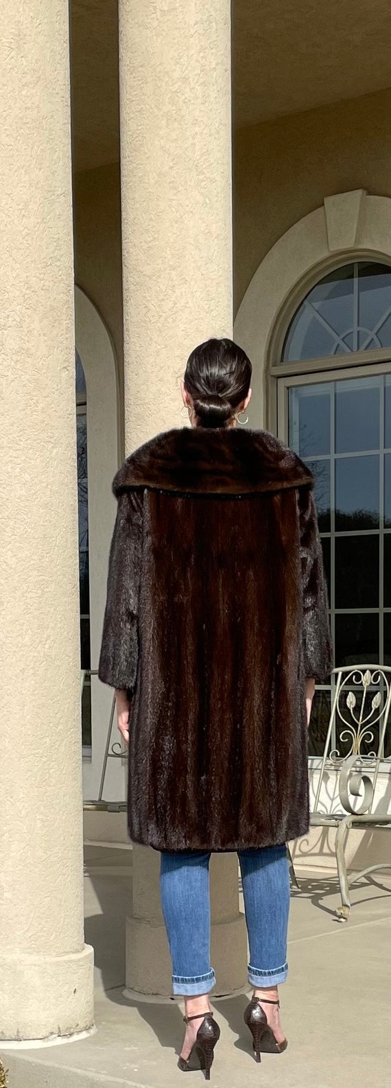 Vintage Long Dark Brown Mink Fur Coat Shawl Fur C… - image 6