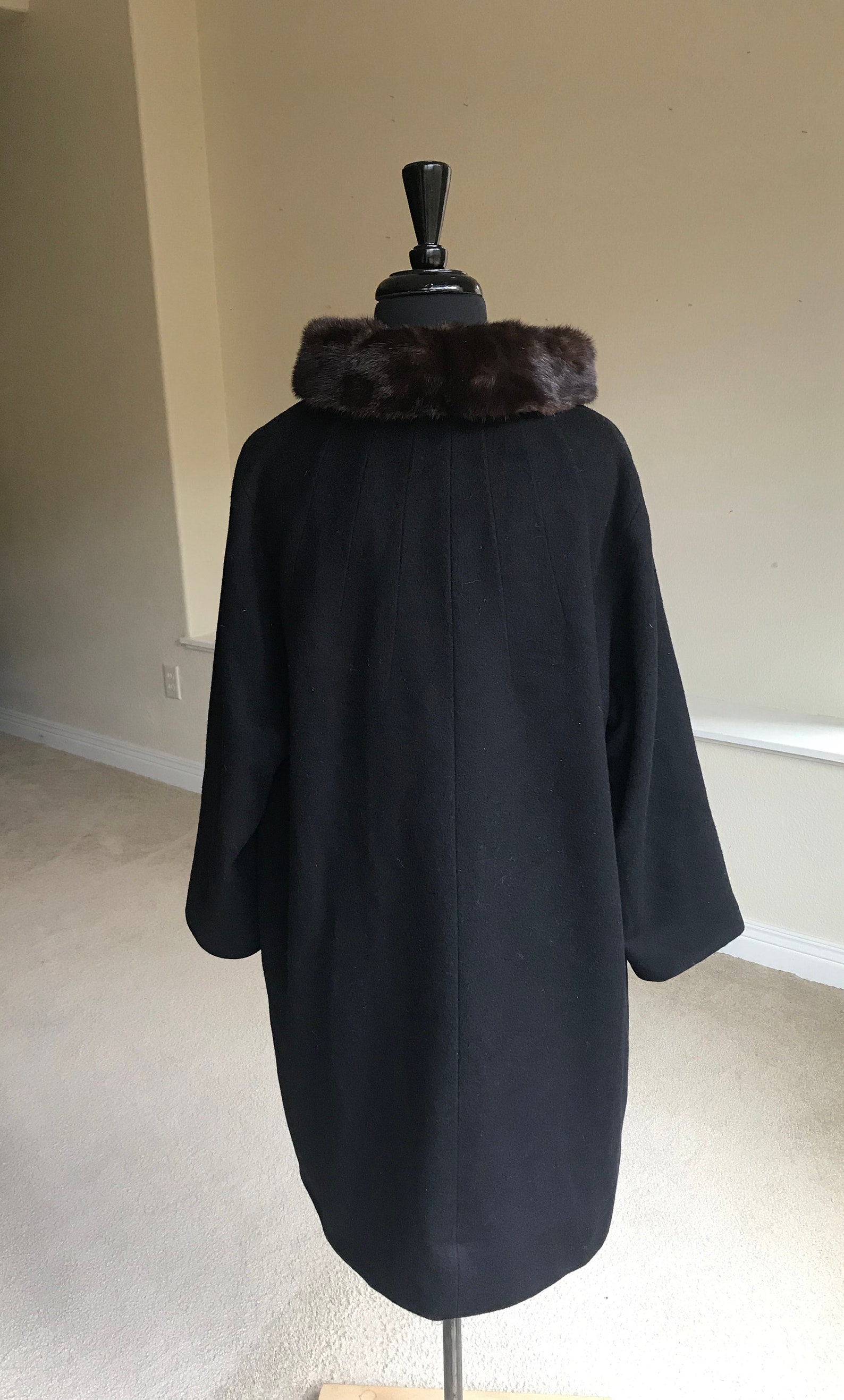 Vintage Modern Black Cashmere Coat Mink Fur Collar Etsy