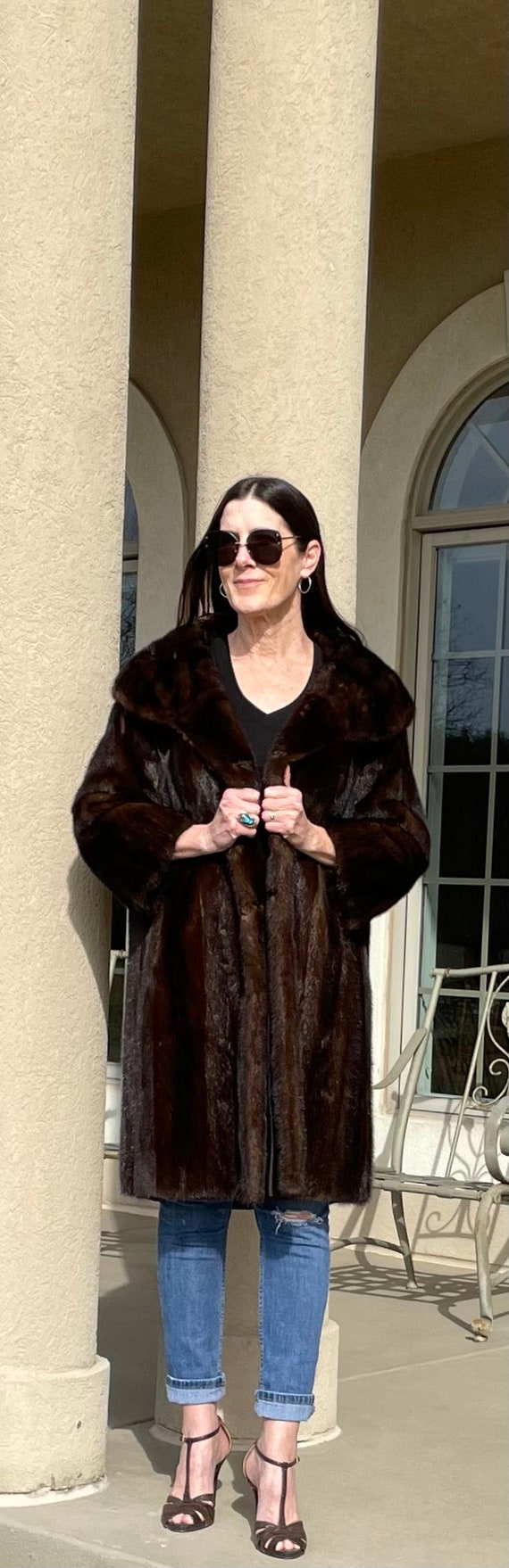 Vintage Long Dark Brown Mink Fur Coat Shawl Fur C… - image 4