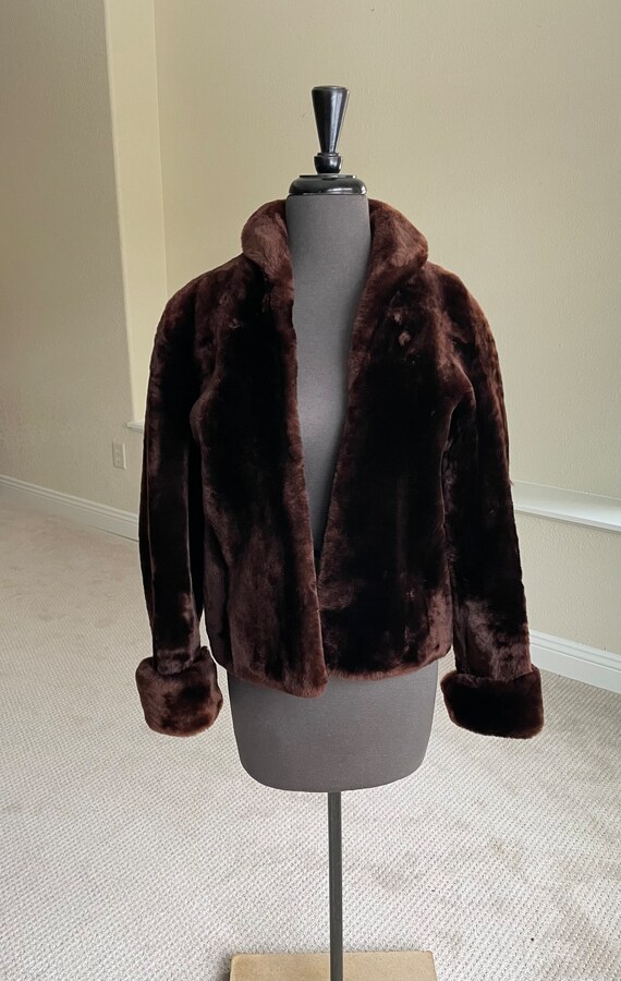 Vintage Short Brown Mouton Lamb Fur Jacket Coat A… - image 9