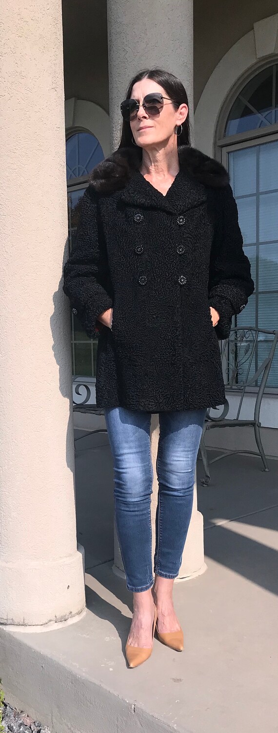 Vintage Modern Black Persian Lambs Wool Jacket Coa