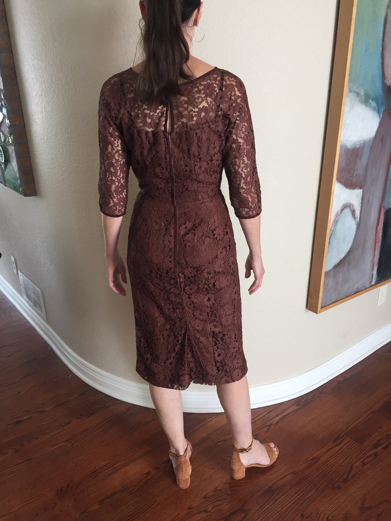 Vintage Brown Lace Fitted Dress Modern Etsy — free download