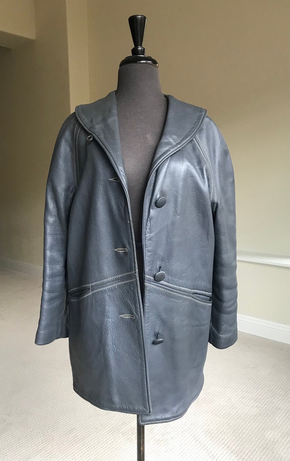 Vintage Modern Gray Leather Sheath Style Coat - image 6