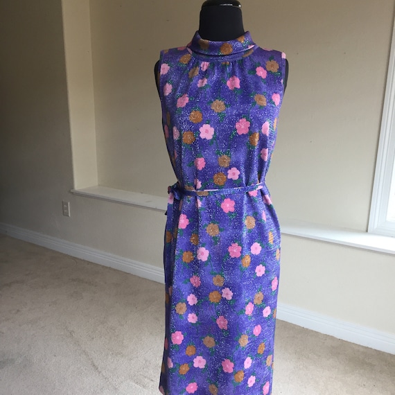Vintage Modern Goldworm Floral Print Purple Lame S