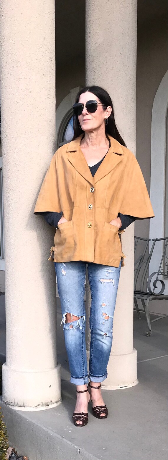 Vintage Modern Tan Suede Cape Jacket Coat