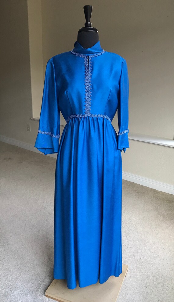 Vintage Long Blue Silk Modern Minimalist Renaissan