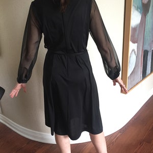 Vintage Black Disco Dress Sheer Sleeves Belted Modern image 3