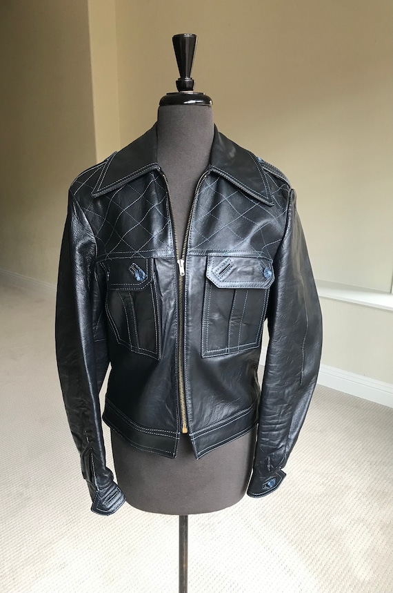 Vintage Black Leather Bomber Moto Jacket Unisex