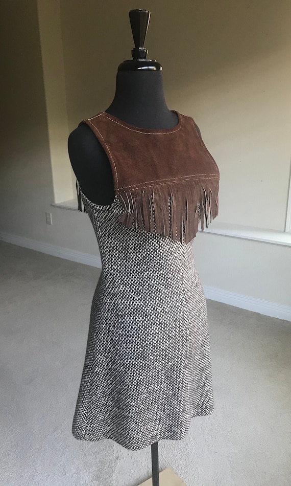 Vintage Modern Brown Wool Shift Sheath Dress Hangi