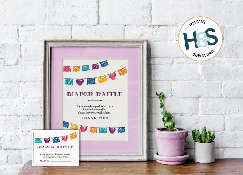 Mexican Fiesta Diaper Raffle Tickets &amp; Sign • Purple [instant Digital ...
